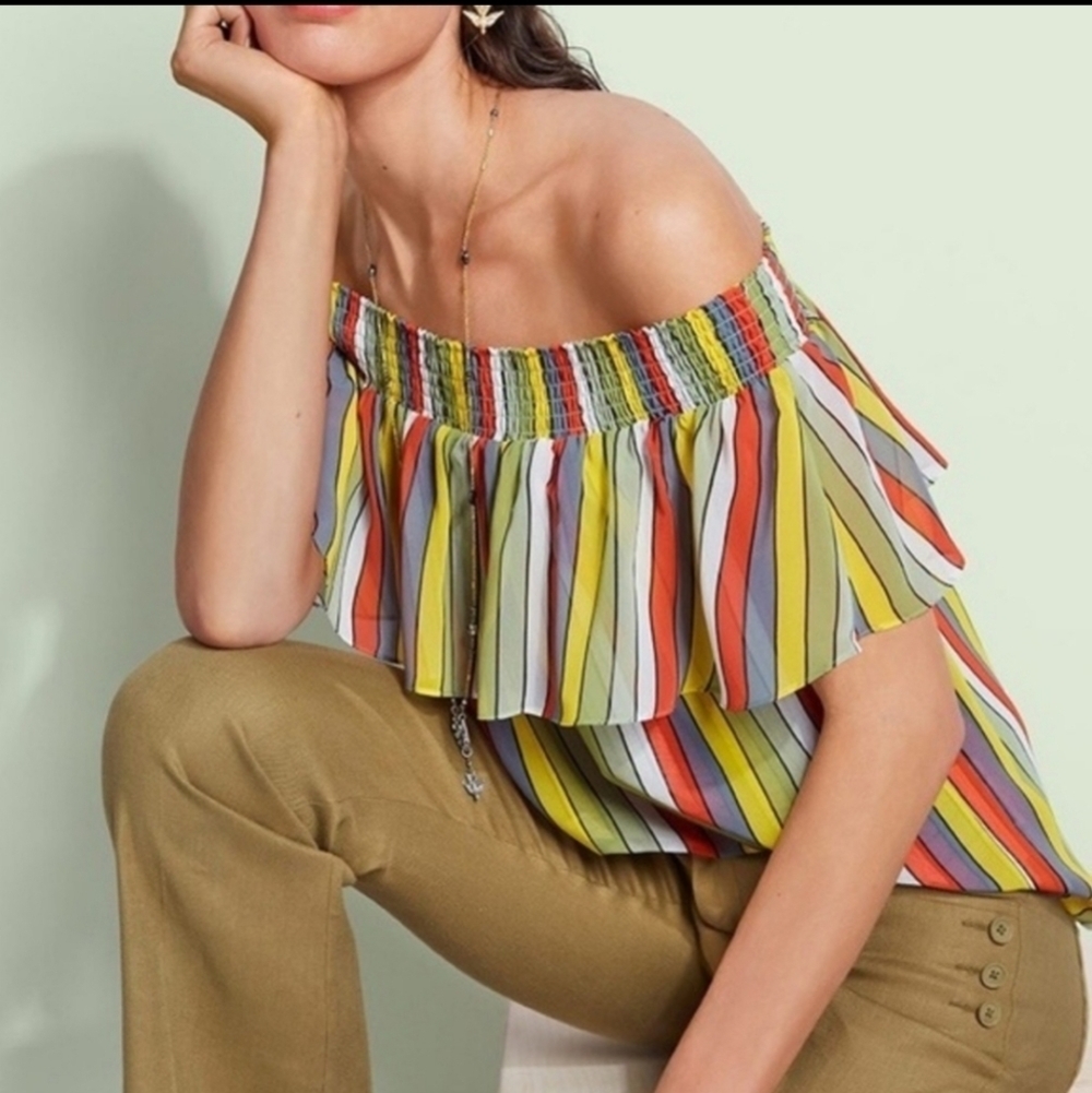 Cabi Carnival Top Off Shoulder Striped XS